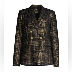 Elie Tahari Jezebel Metallic Tweed Double-Breasted Blazer Black Gold Sz 4